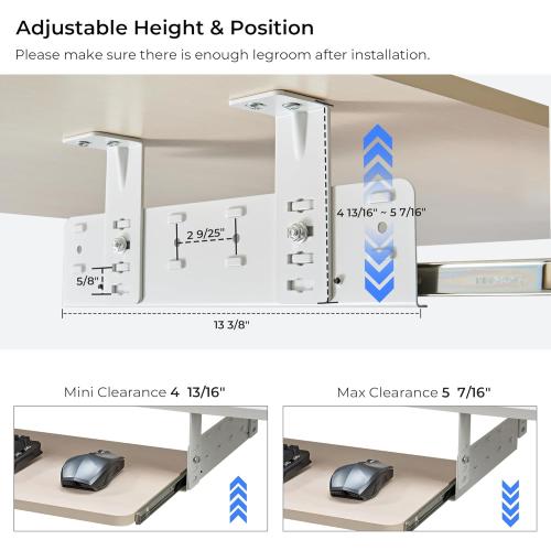 EUREKA ERGONOMIC Adjustable Keyboard Tray Under Desk, 28x11 Inch Large Slide Out Keyboard & Mouse Platform Tray, Wooden Pull Out Computer Keyboard Drawer for Typing Home Office Desk, Maple