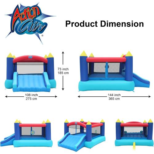 Action Air Bounce House, Inflatable Bouncer with Air Blower, Jumping Castle with Slide, Family Backyard Bouncy Castle, Durable Sewn with Extra Thick Material, Idea for Kids (Blue)