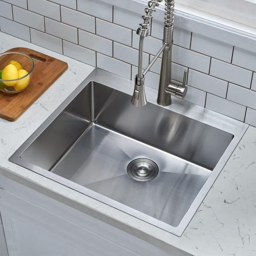 SHACO 25x22 Inch Drop In Kitchen Sink, Top Mount 16 Gauge 304 Stainless Steel 8 Inch Deep Drop In RV Laundry Utility Sink, Brushed Nickel Single Bowl Sink Topmount Overmount Sinks with Drain