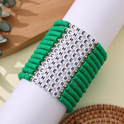 Cooluckday Cheer Bracelets for Team Cheer Gifts Bulk for Team Cheerleader Gifts Set for Women Stackable Clay Y2k Friendship Bracelets for Women
