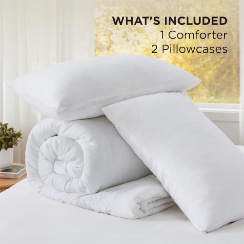 Bedsure Super King Comforter Set, White Soft Prewashed Bedding for All Seasons, 3 Pieces GentleSoft™ Bed Set, 1 Lightweight Comforter (120x120) and 2 Pillowcases (20x36)