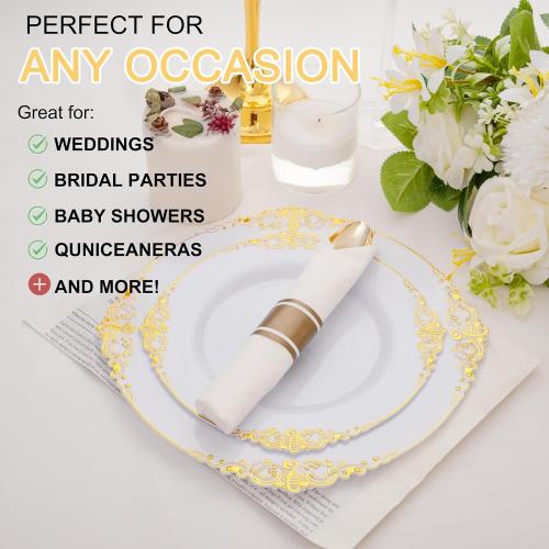 Set of 400PCS Pre Rolled Gold Plastic Silverware Sets - Heavy Duty Fancy Gold Cutlery - Include 100 Pack Wrapped Disposable Utensils with Napkins for Parties, Dinners & Weddings