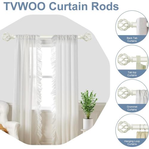Size 18-69 Color White Decorative Farmhouse Curtain Rod:18-60Adjustable Heavy Duty Single Window Curtain Rod for Bedroom Living Room,Antique White Boho Rustic Drapery Rods with Vintage Twist Finial Easy Install