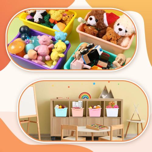 Dandat 36 Pcs Plastic Cubby Bins Book Bins for Classroom Bulk Classroom Organizer Toy Storage Baskets Stackable Storage Containers for Home Office School Library Nursery Playroom(Bright Color)