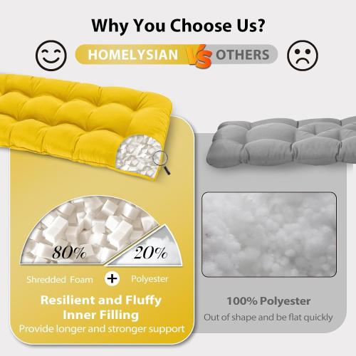 Tufted Bench Cushions for Outdoor Furniture, 44 x 19 Porch Swing Cushions Filled with Foam, Overstuffed Patio Cushions for Bench Loveseat with 2-3 Seats,Thick and Water Resistant, Yellow
