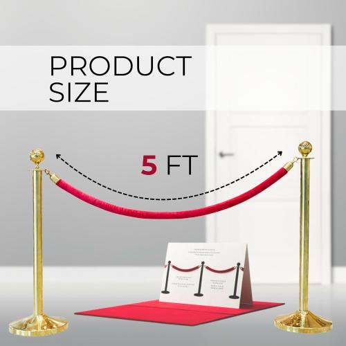 4 PCS Red Velvet Rope - 5 Ft Red Carpet Velvet Rope for Ceremonies Hanging Stanchion for Parties Crowd Queue Line for Safe Control