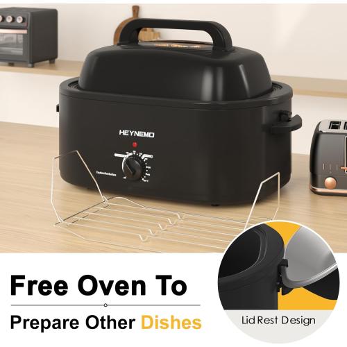 26 Quart Electric Roaster Oven with Visible & Self-Basting Lid, Large Turkey Roaster with Defrost Warm Function, Adjustable Temperature, Removable Pan Rack, Stainless Steel, Black