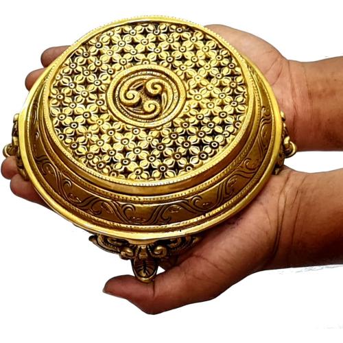 eSplanade Brass Decorative Round Pooja God Stool | Brass Chowki | Home Decor Sitting Table - 7 Inches