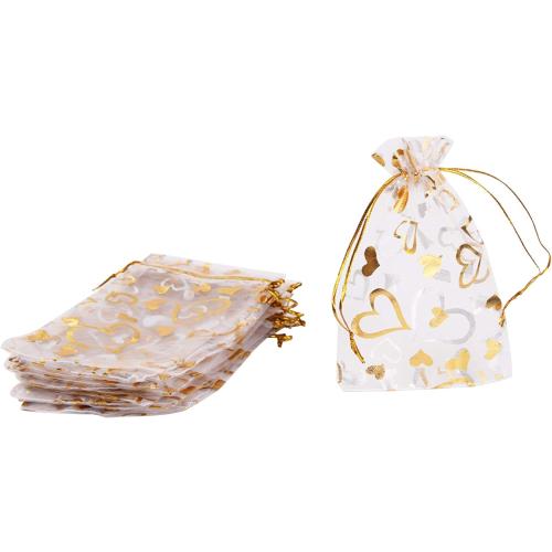 Volanic 100PCS 4X6 Inch Sheer Heart Organza Bags with Drawstring for Christmas Candy Jewelry Party Wedding Favor Gift Bag