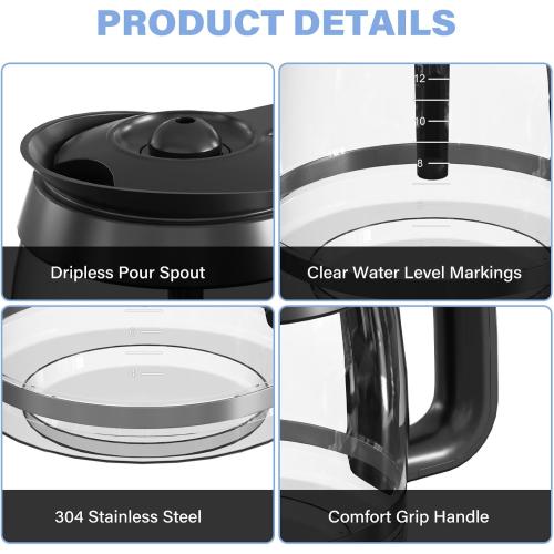 12-Cup Coffee Pot Replacement Carafe Compatible with Ninja Coffee Brewer Maker Models CE251 CE201 CE201C CE200 CE200C Model# XGLSLID200