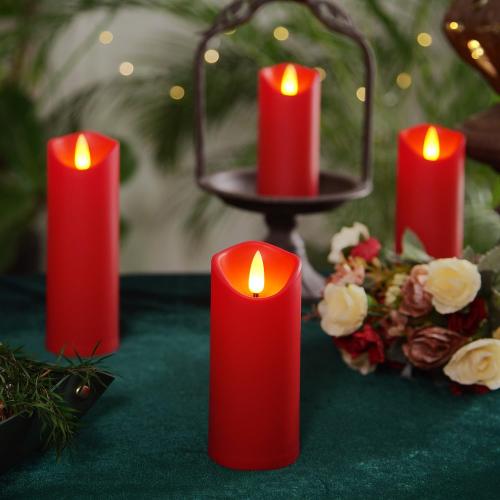 Homemory Christmas Flameless Candles, Battery Operated Candles with Remote Timers, Electric Fake Candles for Home, Christmas Decoration, Made of Plastic, Red/Burgundy, Set of 9