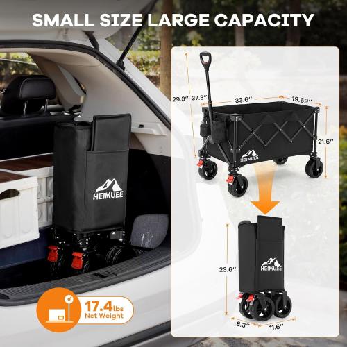 Heimuee...220Lbs... Wagon Cart Foldable, Heavy Duty Collapsible Utility Wagon with 220lbs Capacity, All-Terrain Beach Wheels, Portable Garden Cart for Camping, Sports, Outdoor, Shopping, Black