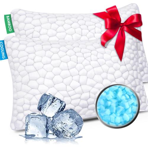 SUPA MODERN Cooling Bed Pillows for Sleeping 2 Pack Shredded Memory Foam Pillows Queen Size Set of 2, Adjustable Cool Pillow for Side Back Stomach Sleepers Luxury firm Gel Pillows for Neck Pain Relief
