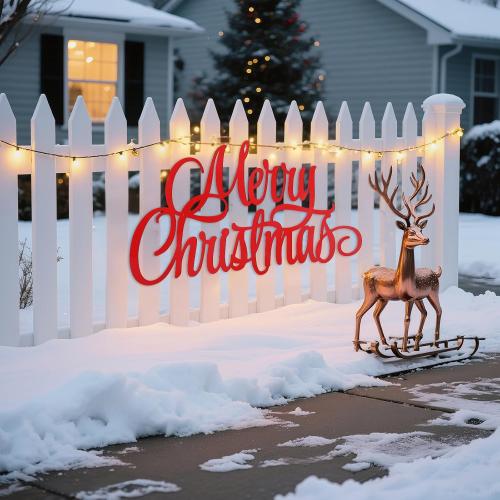 Moxweyeni Large Metal Merry Christmas Wall Sign Merry Christmas Word Decor Rustic Xmas Metal Letters Decorative Hanging Wall Sign Outdoor Decor Living Room Kitchen Yard Xmas Party(35 Inches)