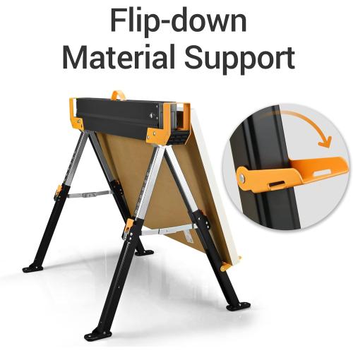 Saw Horses 2 Pack Folding, 2600 Lbs Load Capacity & 24-32 Inch Adjustable Height Heavy Duty Sawhorse Table with 2x4 Support Arms, Portable Folding Legs and Easy Grip Handle for Woodworking