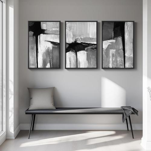Size 24x36 Set of 3 Large Framed Black and White Gray Abstract Wall Art for Living Room, 3 Piece Modern Canvas Prints Paintings Artwork for Walls, Grey Abstract Pictures for Hallway Office Wall Decor 24x36 In