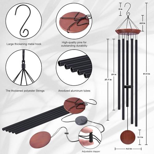 Toodour 60 Extra Large Memorial Wind Chimes for Outside, Deep Tone Wind Chimes with 6 Heavy Tubes, Unique Sympathy Wind Chime for Outdoor Garden Patio Yard Lawn - Brown