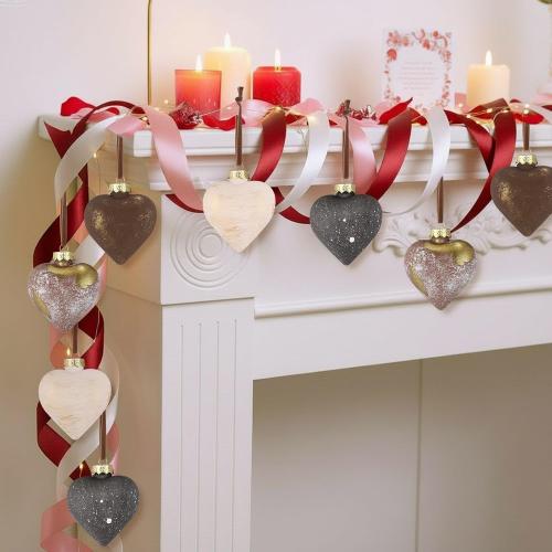 12 Pcs Neutral Valentine's Day Heart Ornaments 3.54 Inch Rustic Plastic Brown Heart Ornament Shatterproof Farmhouse Primitive Antique Modern Valentines Day Decor for Christmas Tree Home Decor