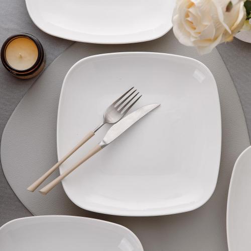 Ceramic Square Dinner Plates,8 and Inch Square Serving Plate for Steak, Pasta, Salad, Snacks, Dessert, Appetizer Plates-Set of 6