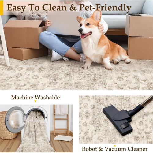 Jinchan .....3x4 Washable Neutral Area Rug Beige Vintage Entryway Office Carpet Non-Slip Soft Low Pile Floral Throw Rug for Entrance Living Room Bathroom Dining Room