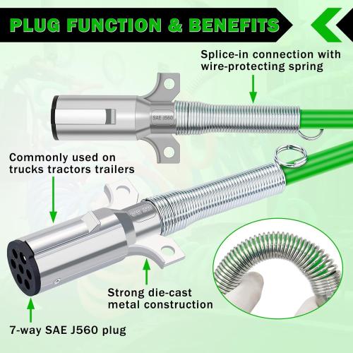CheeMuii 7 Way Coiled Trailer Cord 15FT Long Tail ABS Electrical Power Wire Air Brake Coiled Electric Cable for Semi Trucks Trailers Tractors