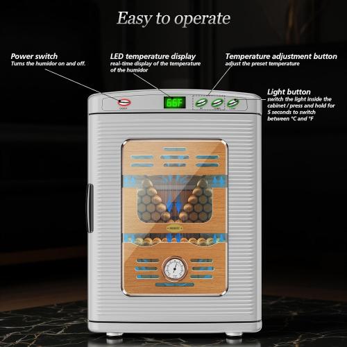 Cigar Humidor Cabinet, 25L Electric Thermostatic LED Cigar Humidor for 160-200 Cigars, Cedar Wood Shelves, Hygrometer & Humidifying Tray, Glass Door, ABS Moisture proof Shell, Cigar Care Partner