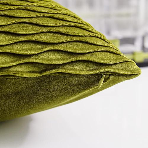 Moss Green 2 Pack DEZENE 20x20 Throw Pillow Cases: 2 Pack Original Striped Velvet Square Decorative Pillow Covers for Farmhouse Couch