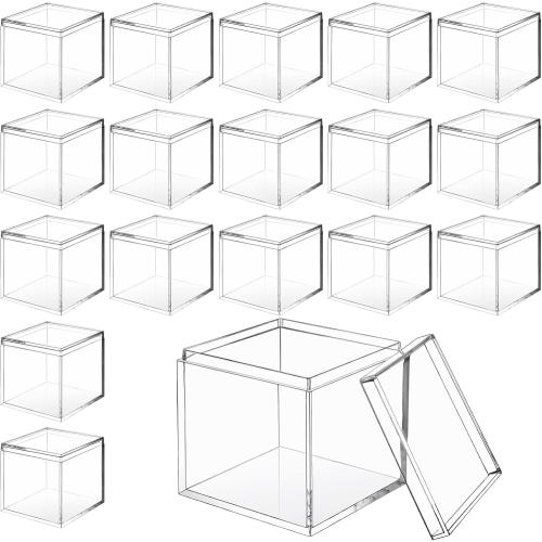 CHENGU 18 Pack Acrylic Boxes Clear Cube Small Square Storage Box with Lid Acrylic Display Small Container Clear Candy Cubes for Candy Jewelry Display(2.6 x 2.6 x 2.6 Inch)