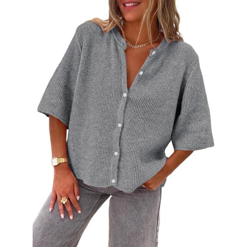 LILLUSORY Short Sleeve Cardigan Sweaters for Women 2025 Summer Cropped Button Up Sweater Tops Casual Shirt Y2K Outfits