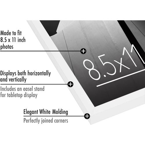 Americanflat 8.5x11 Picture Frame with Shatter-Resistant Glass - Streamline Collection - Thin Border Photo Frame for Tabletop and Wall Display - Hanging Hardware and Easel Stand Included - White