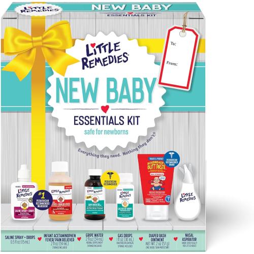 Little Remedies New Baby Essentials Kit with Saline Nasal Spray, Diaper Rash Cream, Gas Relief Drops, Gripe Water & More, Safe for Newborns