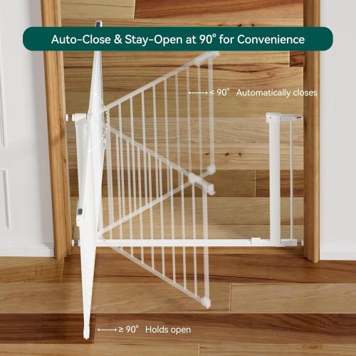 Size 36-41 BABELIO Baby Gate for Doorways and Stairs, 36-41 Pet Gate with Wide Walk Thru Door and Lock Indicator, No Drill Pressure Mounted Safety Gate with Double Lock and Self-Closing, White