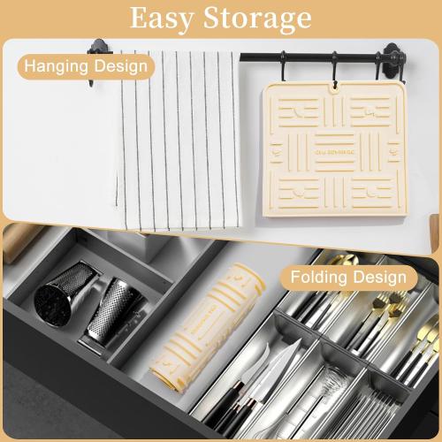 Silicone Dish Drying Mat for Kitchen Counter, Multi Usage, Heat Resistant, Collapsible Dish Dryer Mat for Kitchen Sink Dishes, Refrigerator, Drawer liner, 18 x 10, Cream White