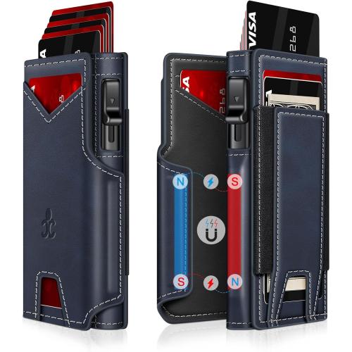 Wallet for Men Wallet with Slim Pop Up Card Holder 9-13 Cards, Bifold Minimalist Smart Wallet RFID Blocking Credit Card Holder with ID Window & Stretchable Cash Slot Compact Metal Aluminum Card Case