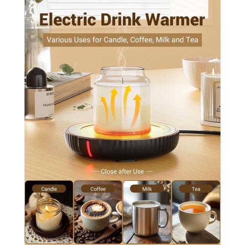HouseGem Large Candle Warmer Plate - Coffee Cup Mug Warmer for Desk, Candle Melter, Electric Mug Heater for Beverages, Milk & Tea, Coffee Accessories Ideal Gifts Keep Cup Warm (Black)
