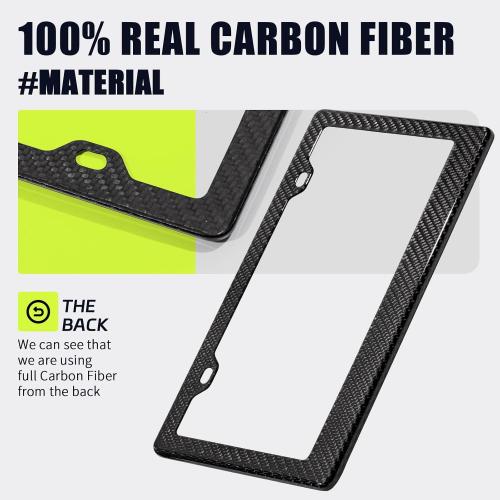 Real Carbon Fiber License Plate Frame, 100% Pure Carbon Fiber Frame, Black License Plate Holder Cover with Screw Caps, Anti-Vibration Pads, (Twill 2 Hole)