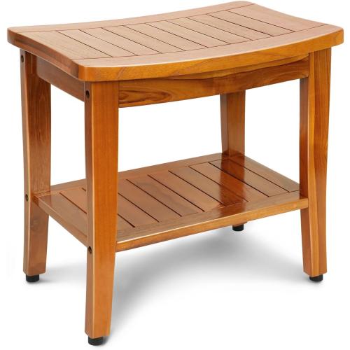 20 Premium Teak Shower Bench with Shelf & Handle, Solid Teak Shower Stool, Durable Wooden Waterproof Seat for Inside Shower, Teak Wood Bench for Bathroom, Indoor & Outdoor Use