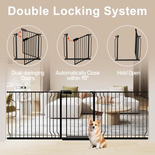 WAOWAO Baby Gate 62.20-71.26 Extra Wide Pressure Mounted Walk Through Swing Auto Close Safety Black Metal Toddler Kids Child Dog Pet Puppy for Stairs,Doorways,Kitchen