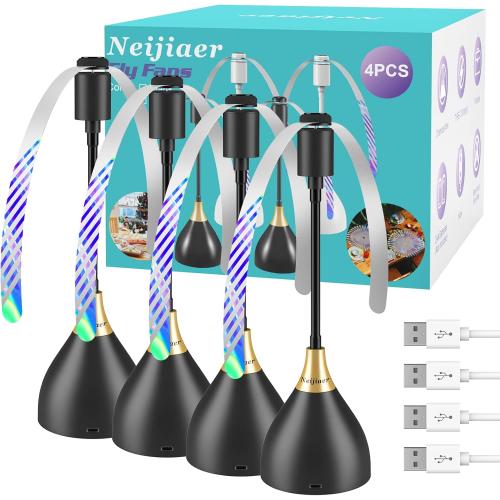 Fly Fans for Tables, Practical Fly Repellent Fan with Soft Blades, USB or Batteries Powered, Soundless and Portable Keeps Your Food Clean(4 Pack)