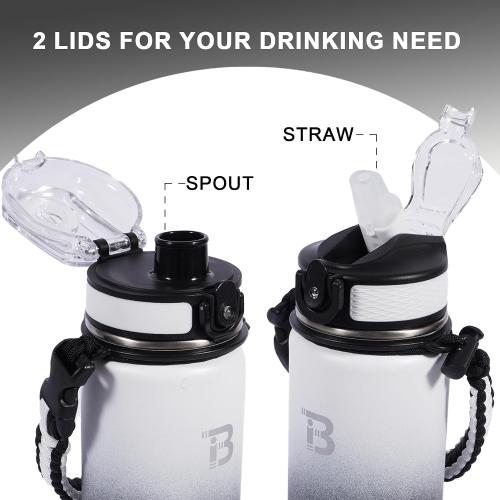 TOPBADE 32oz Insulated Water Bottle with Straw Lid & Spout Lid & Paracord Handle, Stainless Steel Water Bottle Wide Mouth, Double Wall for Women Men Gym Fitness Outdoor