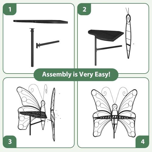Butterfly Shaped Outdoor Bench, Black Garden Bench for Outdoor with Sturdy Stable Metal Frame, Butterfly Chair Butterfly Bench Outdoor for Garden, Yard, Balcony, Lawn (Black)