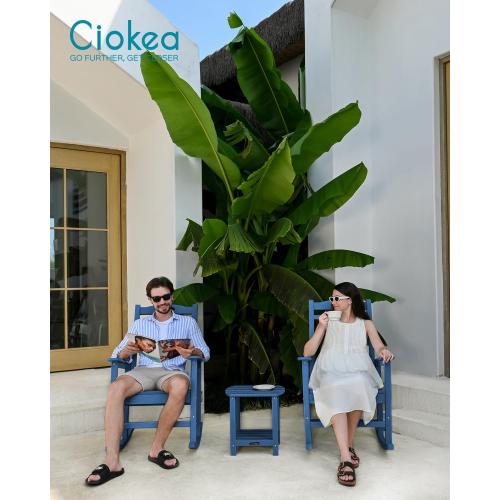 Ciokea Outdoor Rocking Chair, Navy Blue HDPE Rocking Chairs for Outside, All-Weather Comfortable Patio Rockers for Front Porch Deck Balcony