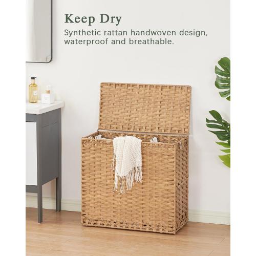 SETVSON Laundry Hamper with Lid Laundry Basket 132 L (35 Gal) Wicker Clothes Hamper, Handwoven Rattan Hamper with Handles and 4 Removable Liner Bags, 6 Mesh Bags for Laundry Bedroom Natural