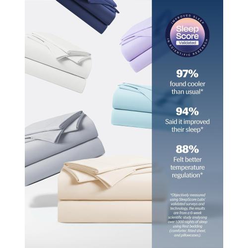 REST® Evercool®  Cooling Sheet Set, Cali King Size, ***Snow Ivory***, Breathable Bed Sheets for Hot Sleeper and Night Sweats, with Pillowcases, with Ionic  Self-Cleaning Silver Yarn for Sensitive Skin, 4PCS