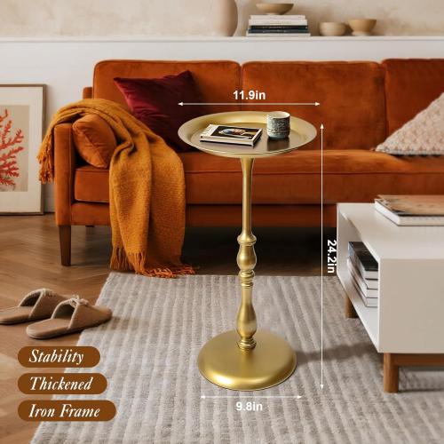 Dark brown Small Round Metal Side Table, 24.2 Height Vintage Accent End Table for Living Room, Bedroom, or Patio – Sturdy Iron Pedestal Nightstand for Sofa Corner, Bedside, or Outdoor Use