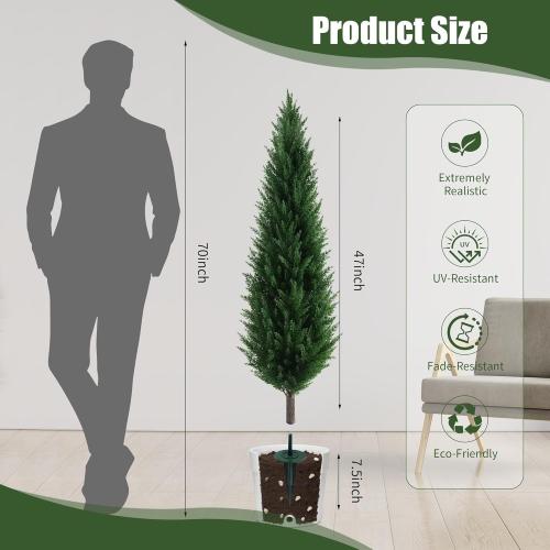 4FT Artificial Cedar Topiary Trees Set of 2 with Ground Spike, UV Resistant Fake Plants Bushes Shrubs, Faux Arborvitae Cypress Pine Privacy Tree for Outdoor Indoor Planters, Yard Porch Christmas Decor