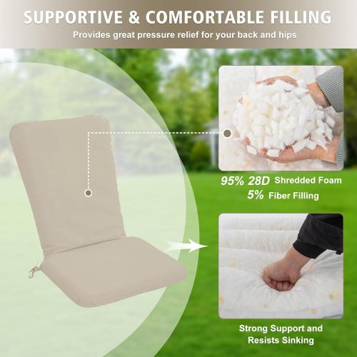 Adirondack Chair Cushion Set of 2-19''x19'' Seat & 19''x28'' Back, Outdoor Rocking Chair Cushions with Waterproof, Fade-Resistant, Removable & Machine-Washable Covers, Cream