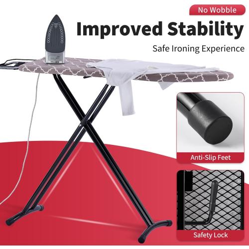 Full Size Ironing Board 57 L X15 W, Large Wide Sturdy Ironing Board with Iron Rest, Foldable Adjustable Iron Board with Heat Resistant Cover, Enhanced Stability (Black Gray)