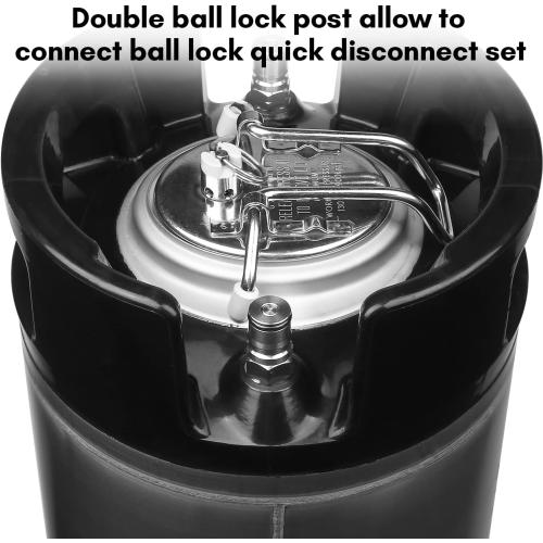 New 5 Gallon Stainless Steel Ball Lock Keg with Dual Rubber Handles | NSF-Approved, Release Valve, Portable Rubber Base for Easy Tansport and Stackable, Double Ball Lock for Easy Connection