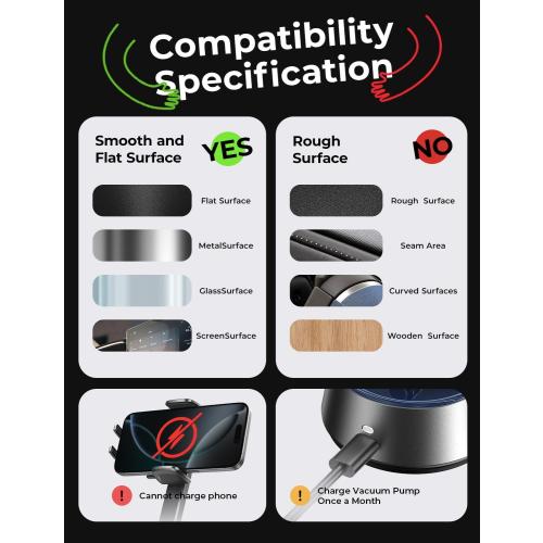 LISEN Electric Retractable Car Phone Mount, iPhone Vacuum Electric Suction Cup Phone Mount, Suction Cup Magnetic Phone Holder